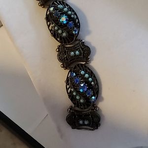 Aurora Borealis Chunky Vintage Bracelet Blue Stone